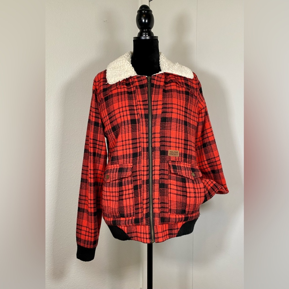 Volcom Scout Jacket Red Black Buffalo Plaid Check XL.